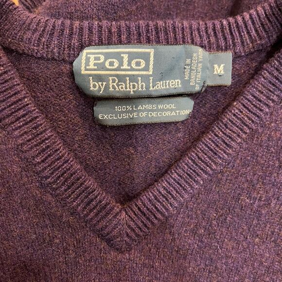 Polo by Ralph Lauren Lambs Wool Sweater Purple V Neck Size Medium - Picture 4 of 4